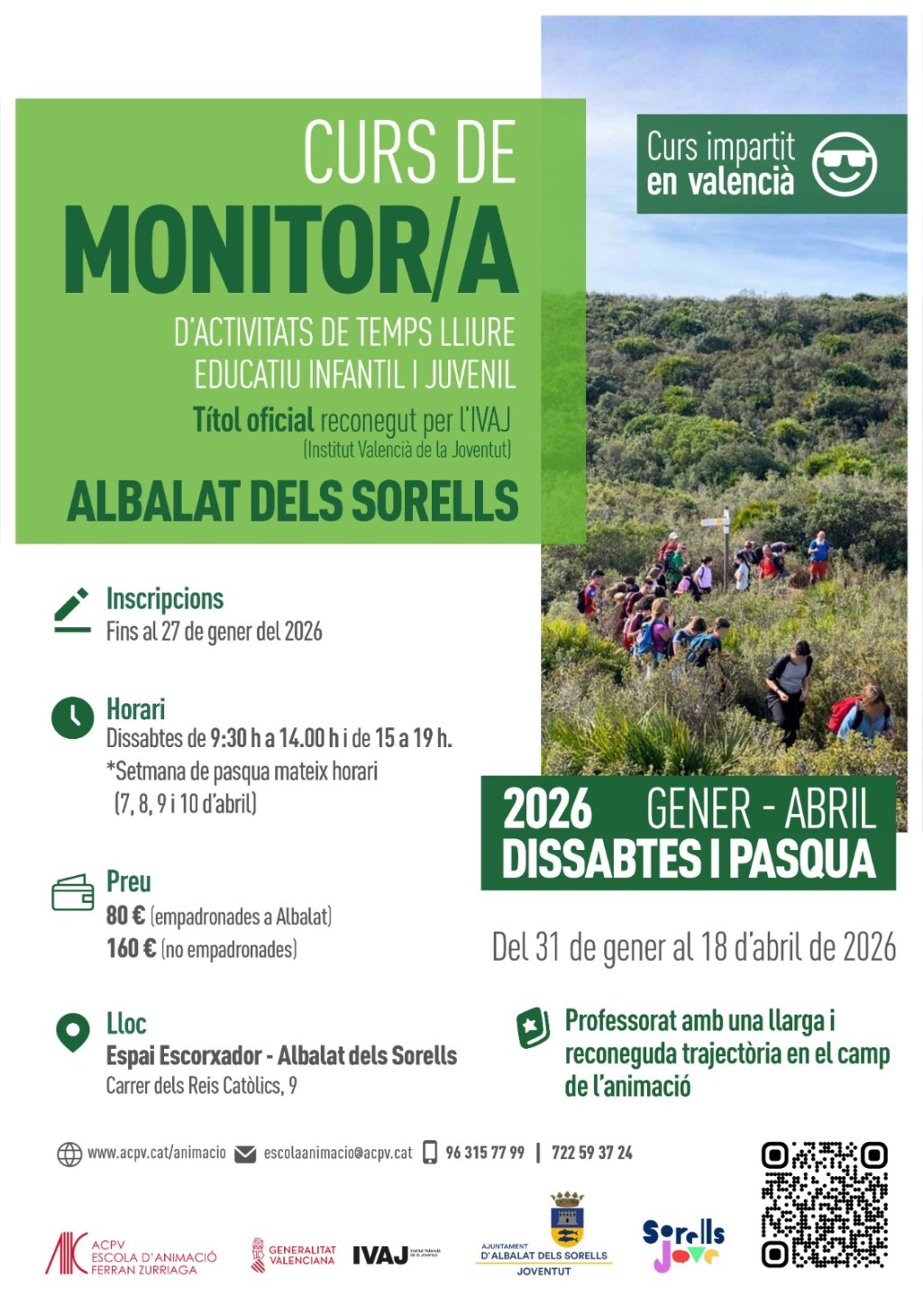 L’Ajuntament d’Albalat dels Sorells llança el Curs de Monitor/a d’Activitats de Temps Lliure amb titulació oficial de&nbsp;l’IVAJ